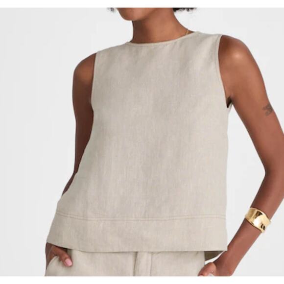 NWT Madewell Size Large or XS Linen Pleated Shell Top Oat Beige Tan Causal Beach - Picture 1 of 8